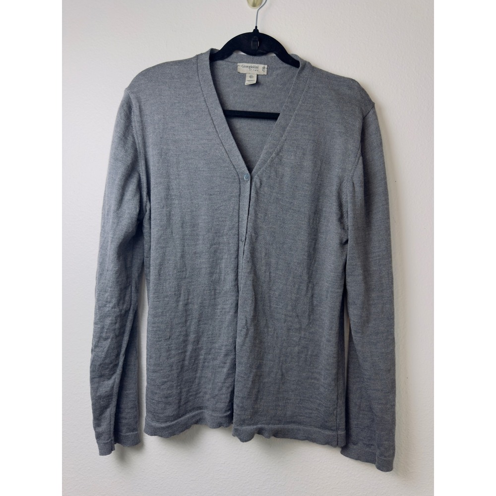 Giorgiolini of Italy Gray Merino Wool Cardigan Sweater V-Neck Button Front M